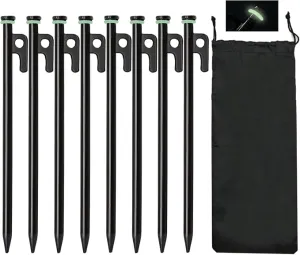 Tent Stakes, 8Pcs 10in Heavy Duty Forged Steel Tent Stakes  Storage Pouch, Metal Tent Stakes, Metal Stakes for Tent Used on Rocks, Grassland, Dessert, Stormy Weather（8Pcs 10in Tent Stakes）