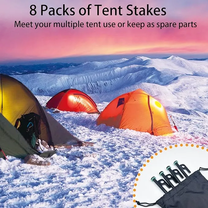 Tent Stakes, 8Pcs 10in Heavy Duty Forged Steel Tent Stakes  Storage Pouch, Metal Tent Stakes, Metal Stakes for Tent Used on Rocks, Grassland, Dessert, Stormy Weather（8Pcs 10in Tent Stakes）