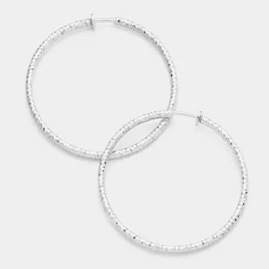 Textured Silver CLIP ON Hoop Earrings | 3 1/8" | 142491