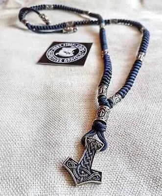 Thor's Hammer necklace. Mjöllnir pendant, Paracord jewelry. Viking style. Mens accessories.