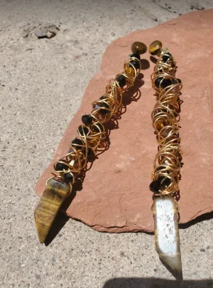 Tiger Eye dangles earring clip-on
