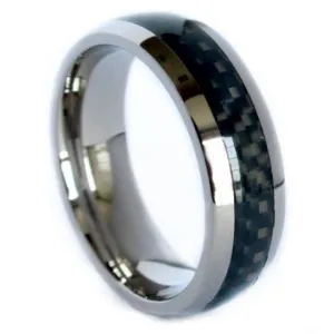 Titanium 8MM Ring Wedding Band Black Carbon Fiber Inlay Design Unique Dome Band FREE gift Box Size 5 to 13