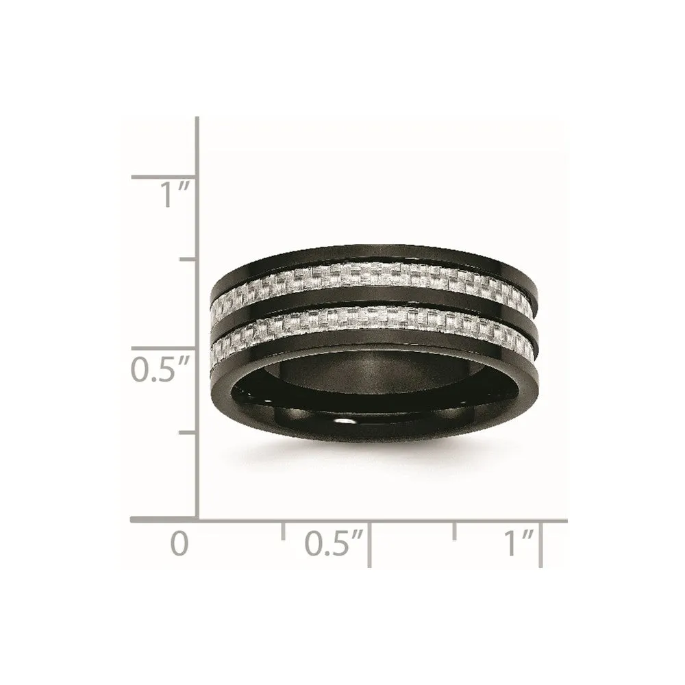 Titanium Polished Black IP-plated w/Grey Carbon Fiber Inlay 8mm Band