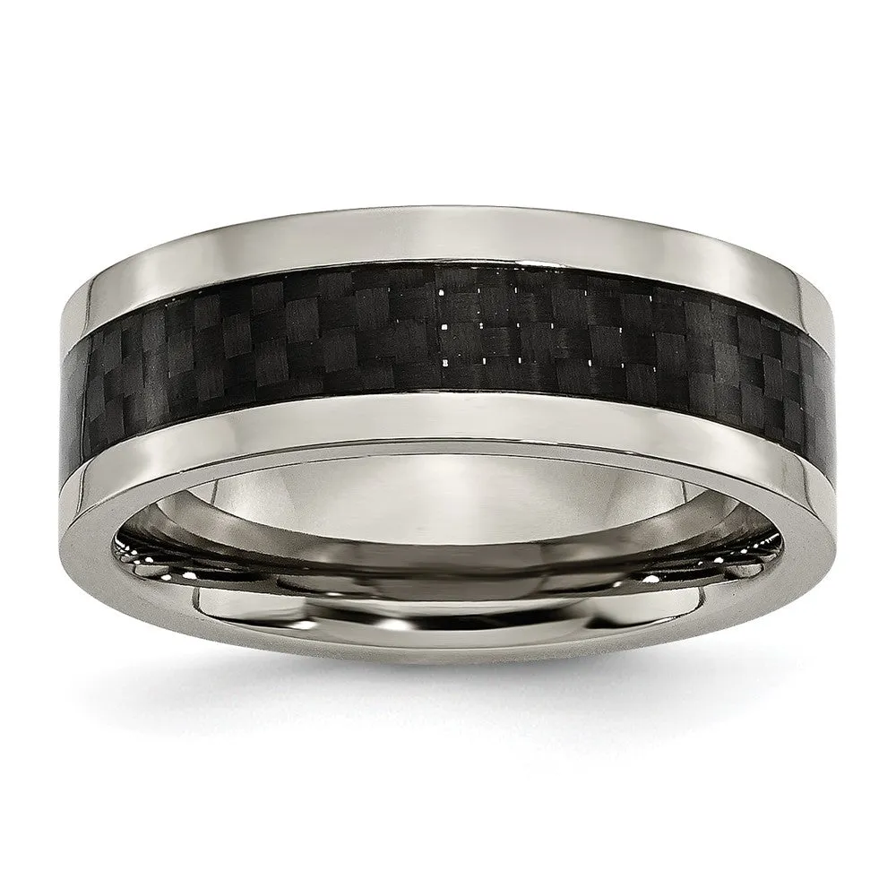 Titanium Polished w/Black Carbon Fiber Inlay 8mm Band
