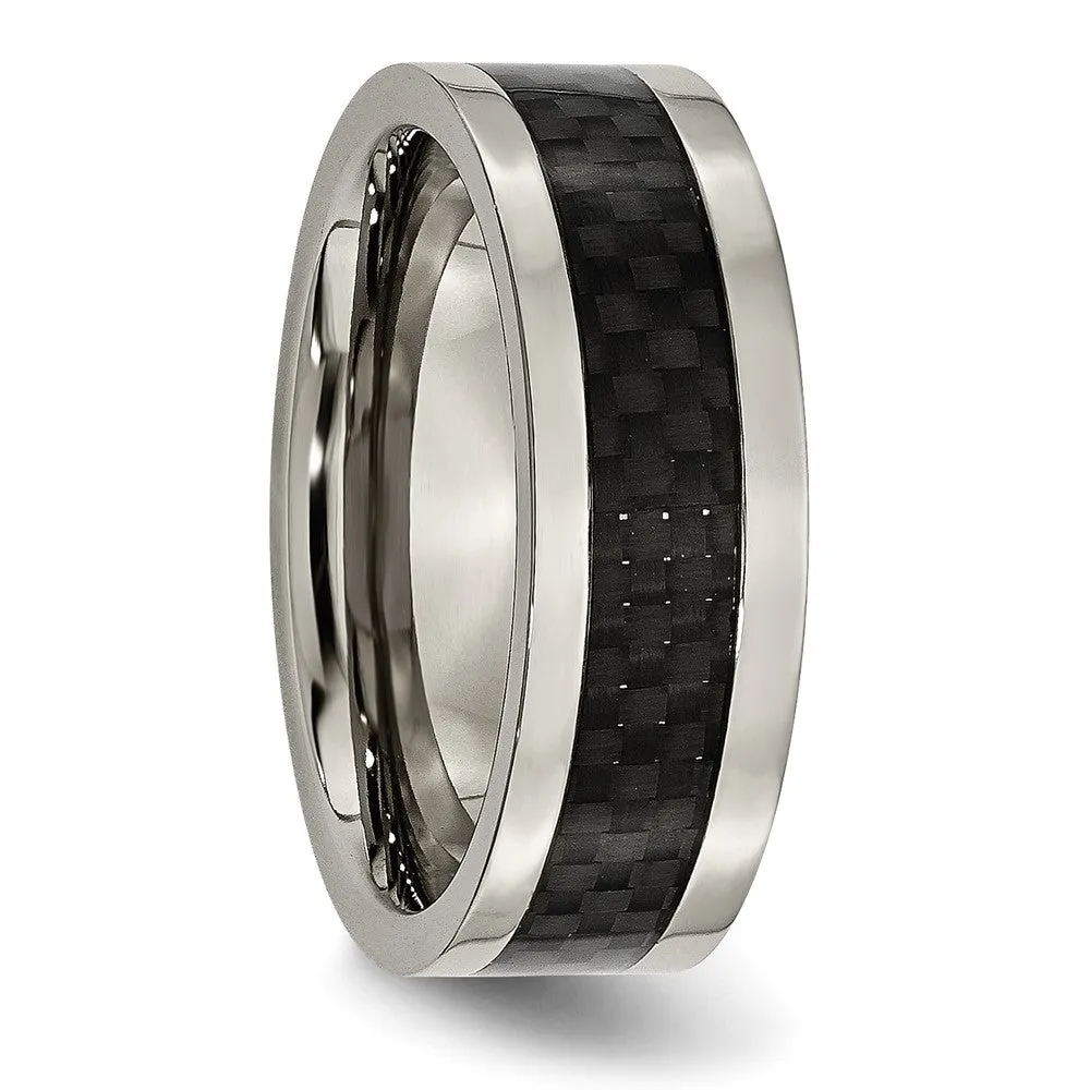 Titanium Polished w/Black Carbon Fiber Inlay 8mm Band