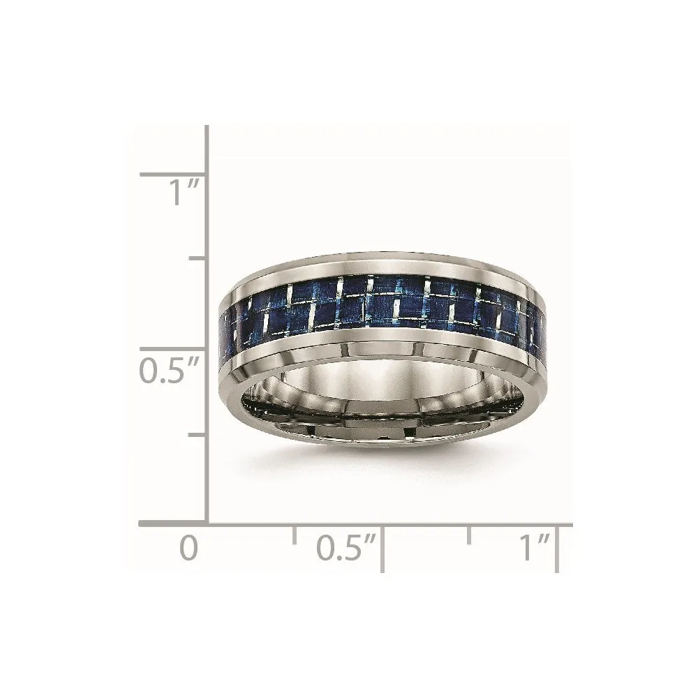 Titanium Polished w/Blue Carbon Fiber Inlay 8mm Beveled Edge Band