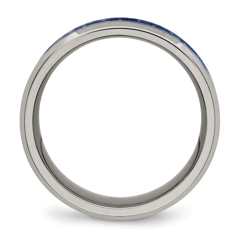 Titanium Polished w/Blue Carbon Fiber Inlay 8mm Beveled Edge Band