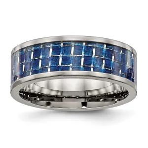 Titanium Polished w/Blue Carbon Fiber Inlay 8mm Flat Band