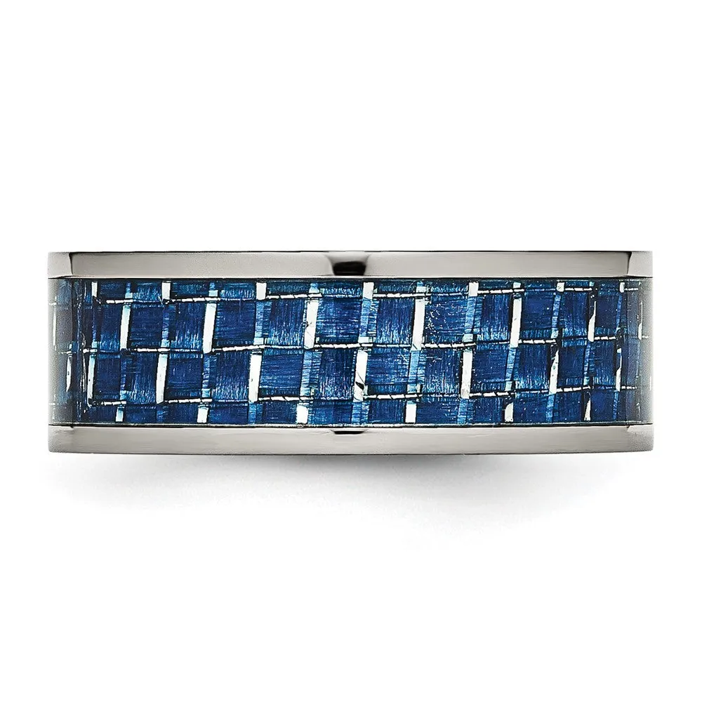 Titanium Polished w/Blue Carbon Fiber Inlay 8mm Flat Band