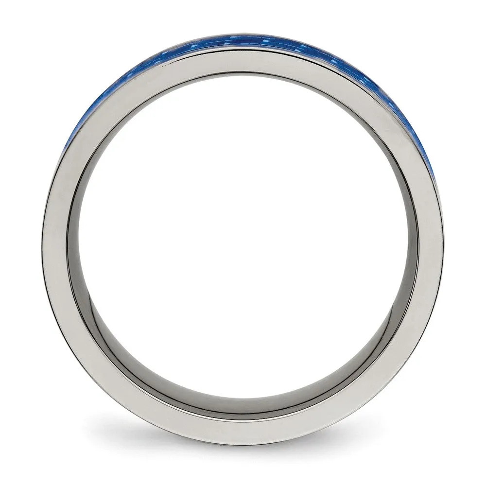 Titanium Polished w/Blue Carbon Fiber Inlay 8mm Flat Band