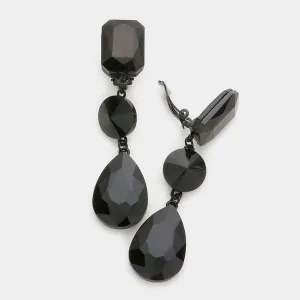 Triple Jet Black Crystal Clip On Earrings