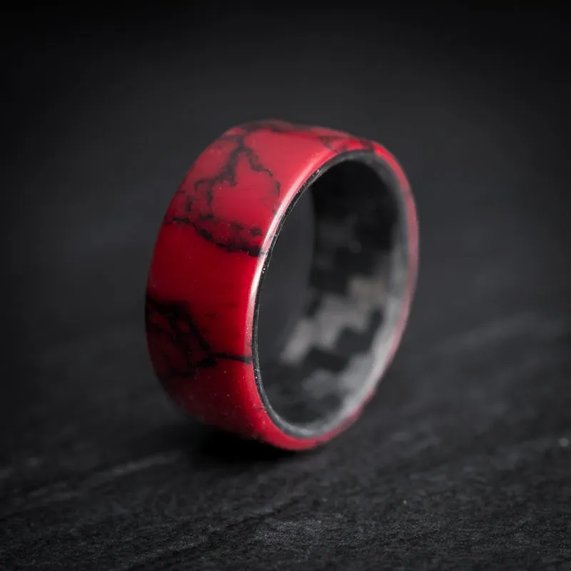 TruStone Red and Black Ring with Carbon Fiber Core
