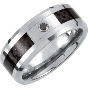 Tungsten & Carbon Fiber .05 CT Black Diamond 8 mm Band Size 10