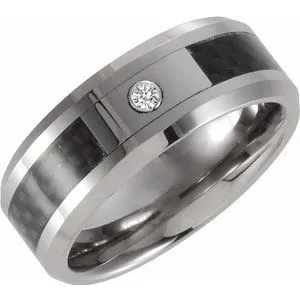 Tungsten & Carbon Fiber .05 CT White Diamond 8 mm Band Size 11