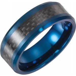 Tungsten Blue Enameled Band with Black Carbon Fiber Inlay Size 13