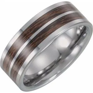 Tungsten Flat Band with Carbon Fiber & Wood Inlay Size 8