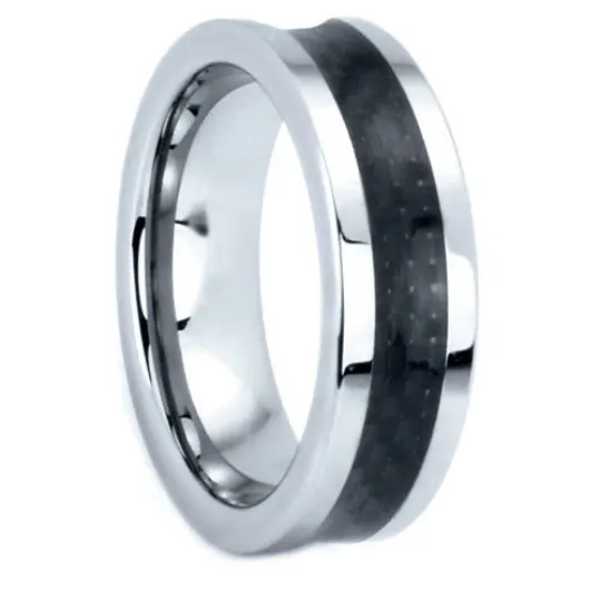 Tungsten Rings Carbon Fiber Inlay Wedding Bands 7mm Wide Comfort Fit Size 5 to 13   Half Sizes