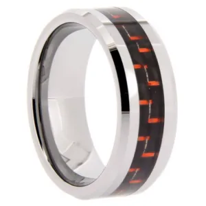 Tungsten Rings Red Carbon Fiber Inlay Wedding Bands 8mm Wide Comfort Fit Size 8 to 13   Half Sizes