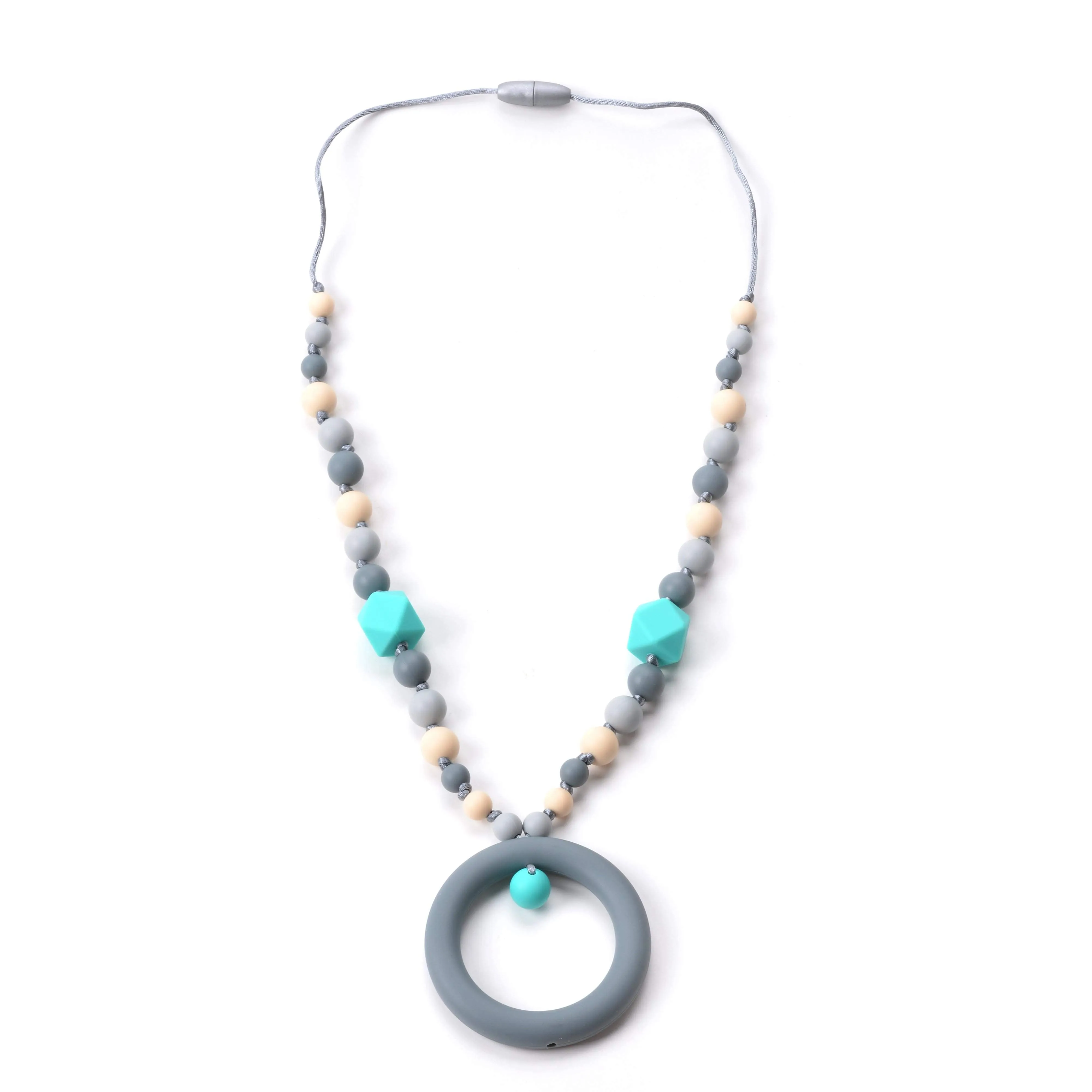 Turquoise & Gray Ring Silicone Teething Necklace
