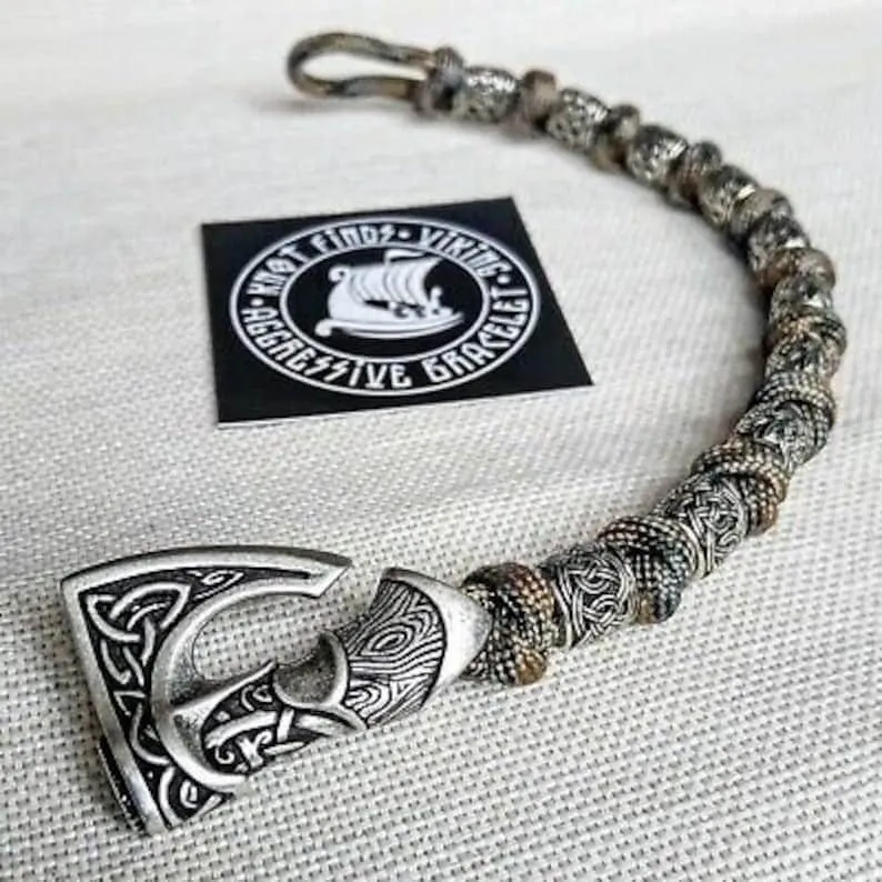 Tutorials weaving paracord bracelet. Viking jewelry. Norse bangle. DIY gift.
