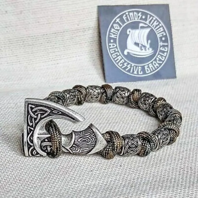 Tutorials weaving paracord bracelet. Viking jewelry. Norse bangle. DIY gift.
