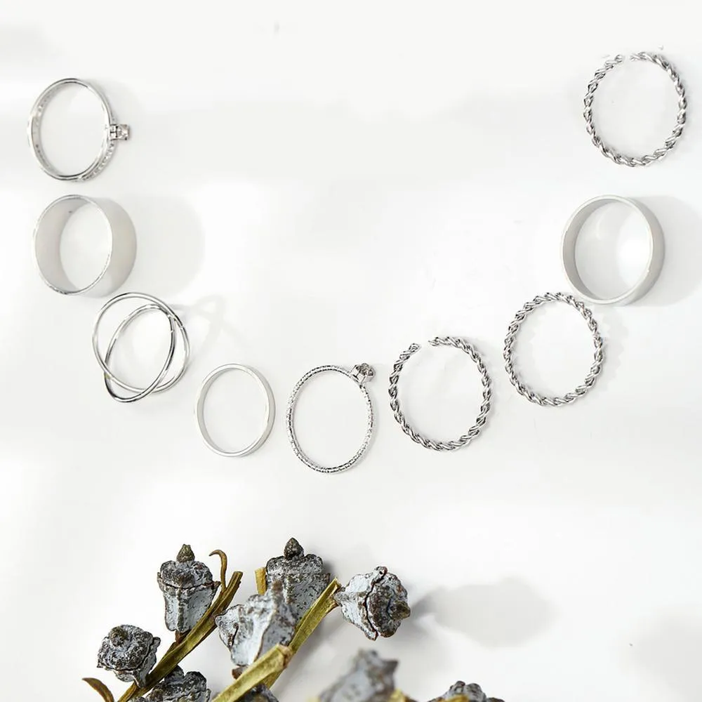 Twist Geo Ring Set - 18K White Gold Plated, Hypoallergenic, Comfort Fit, Made in Italy