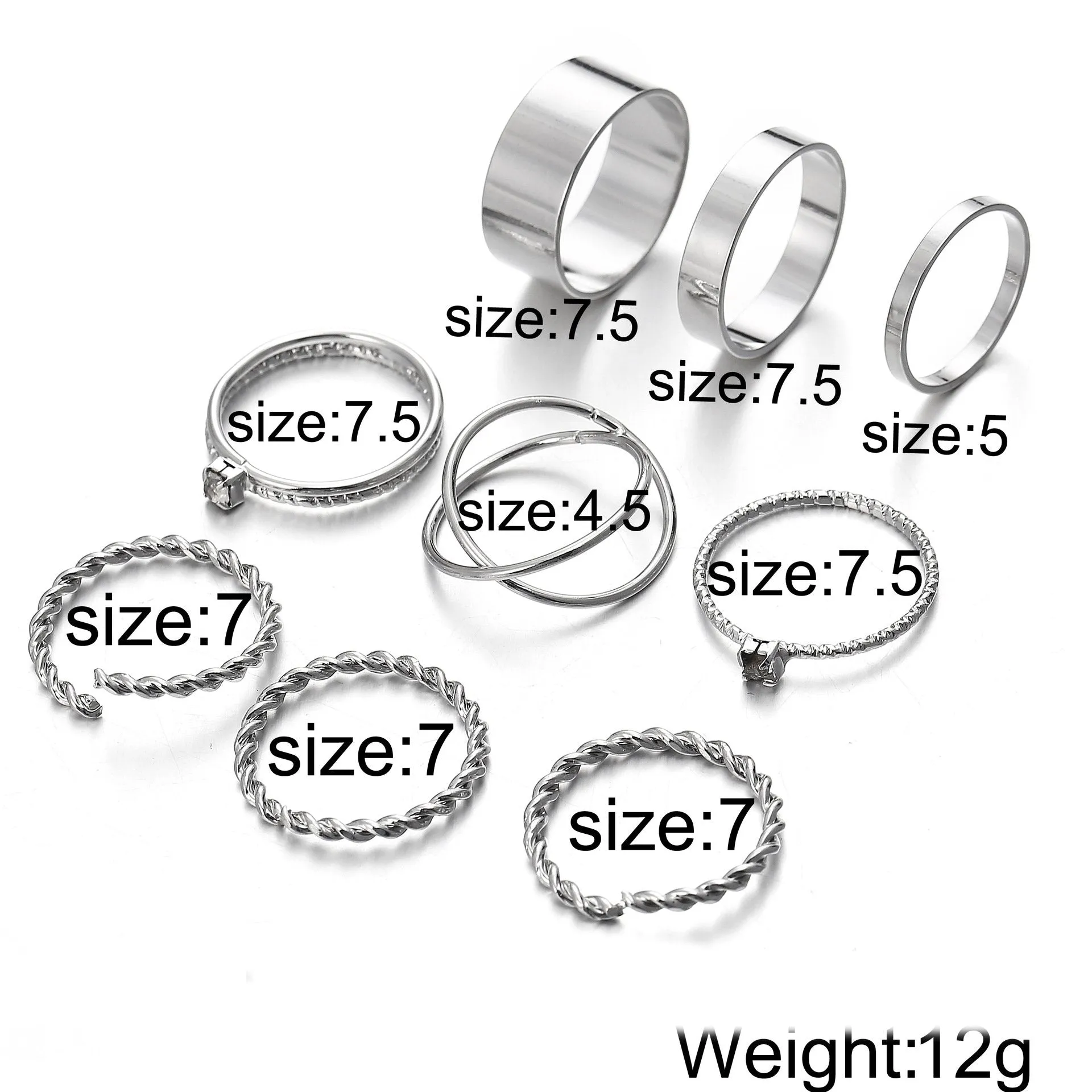 Twist Geo Ring Set - 18K White Gold Plated, Hypoallergenic, Comfort Fit, Made in Italy