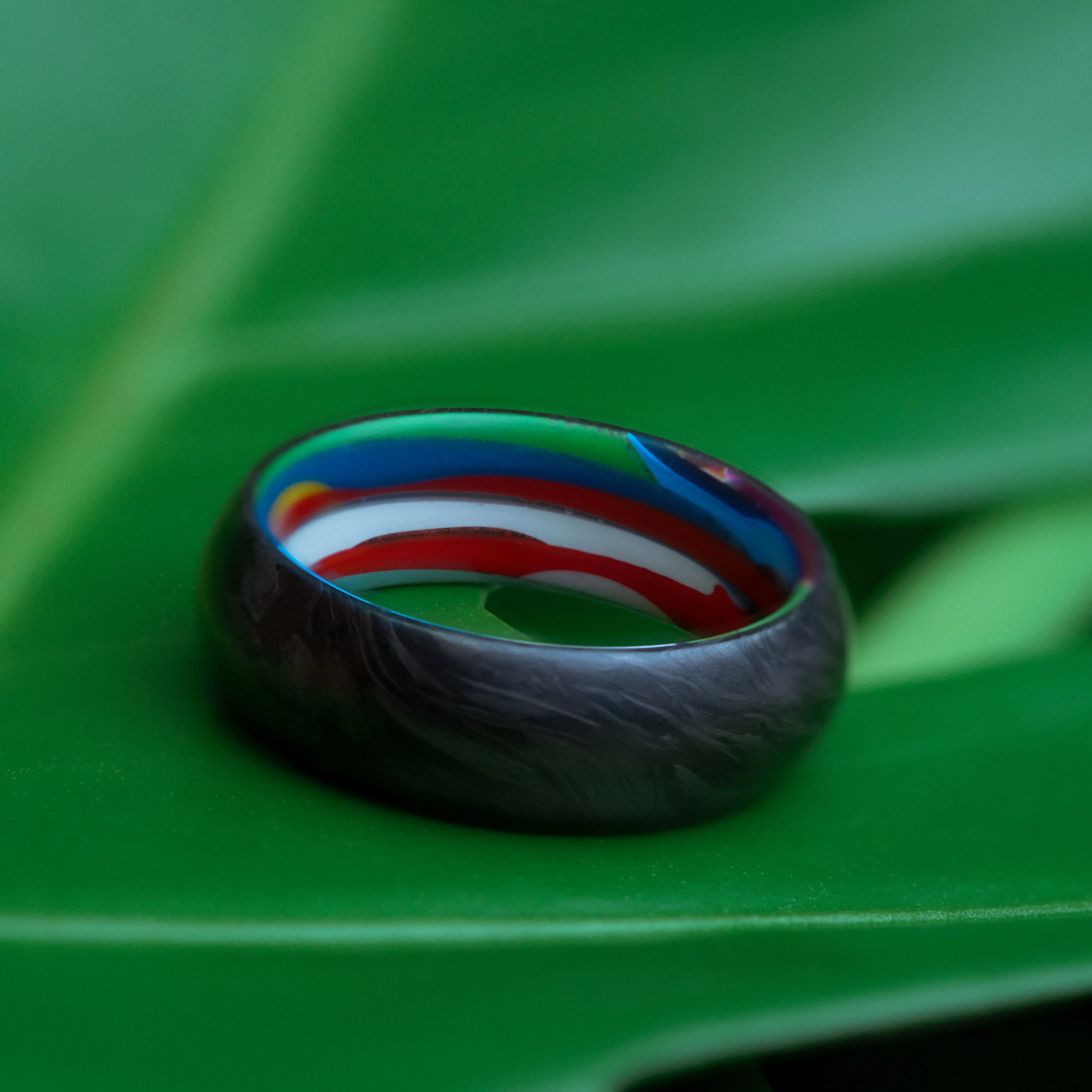 Upcycled Surfboard Resin and Forged Carbon Fiber Mens Wedding Band