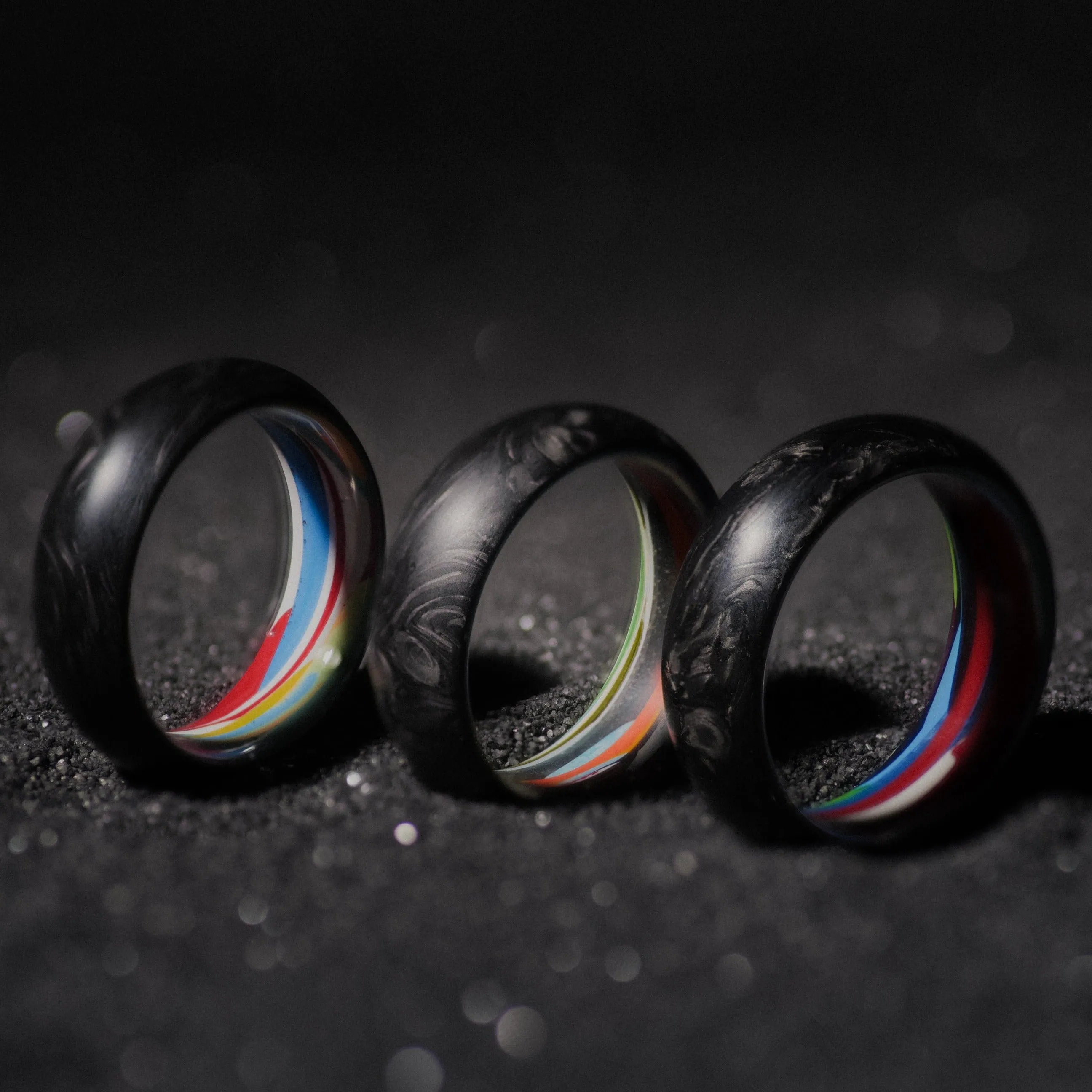 Upcycled Surfboard Resin and Forged Carbon Fiber Mens Wedding Band
