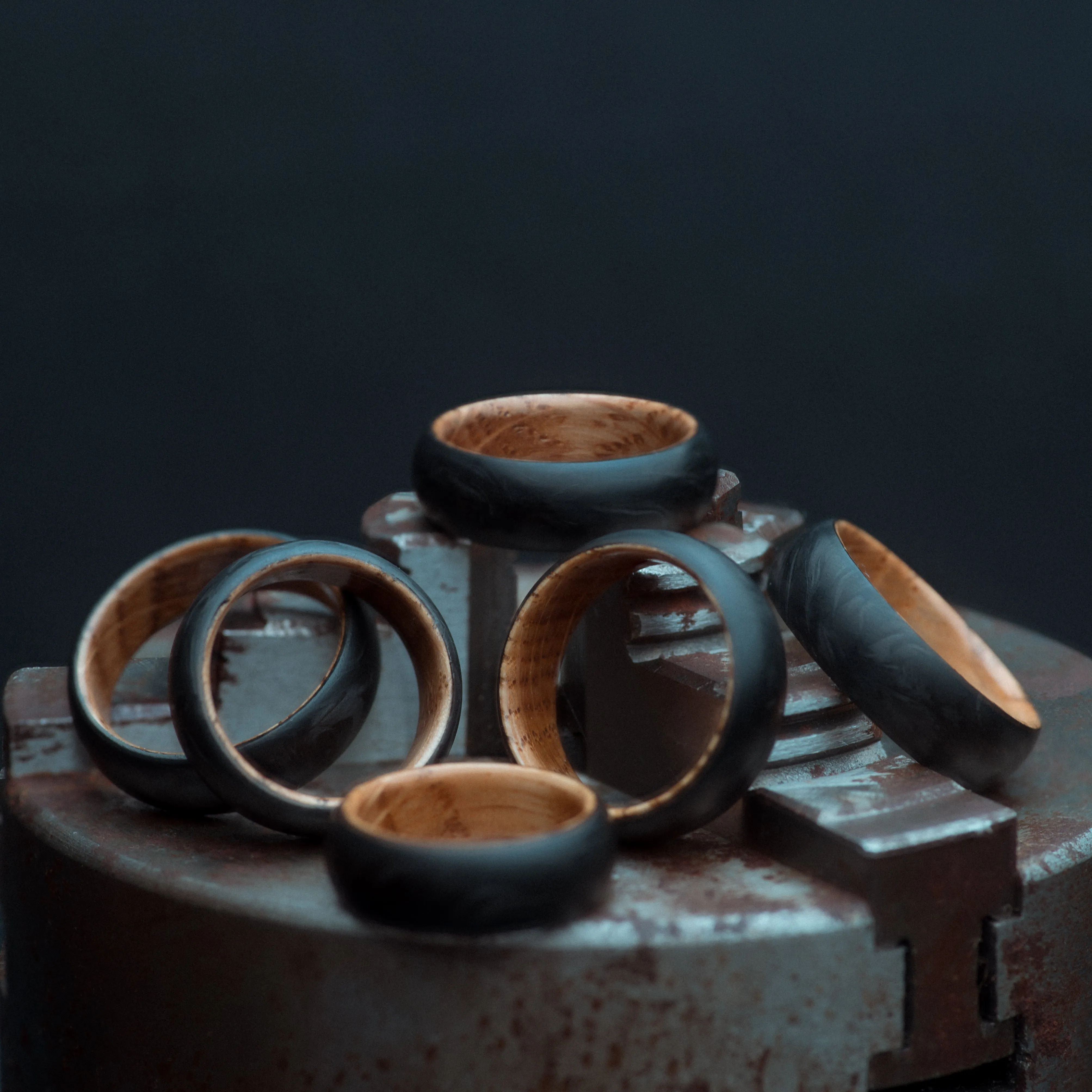 Upcycled Wine Barrel Oak and Forged Carbon Fiber Mens Wedding Band