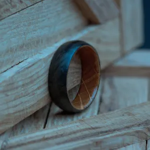 Upcycled Wine Barrel Oak and Forged Carbon Fiber Mens Wedding Band