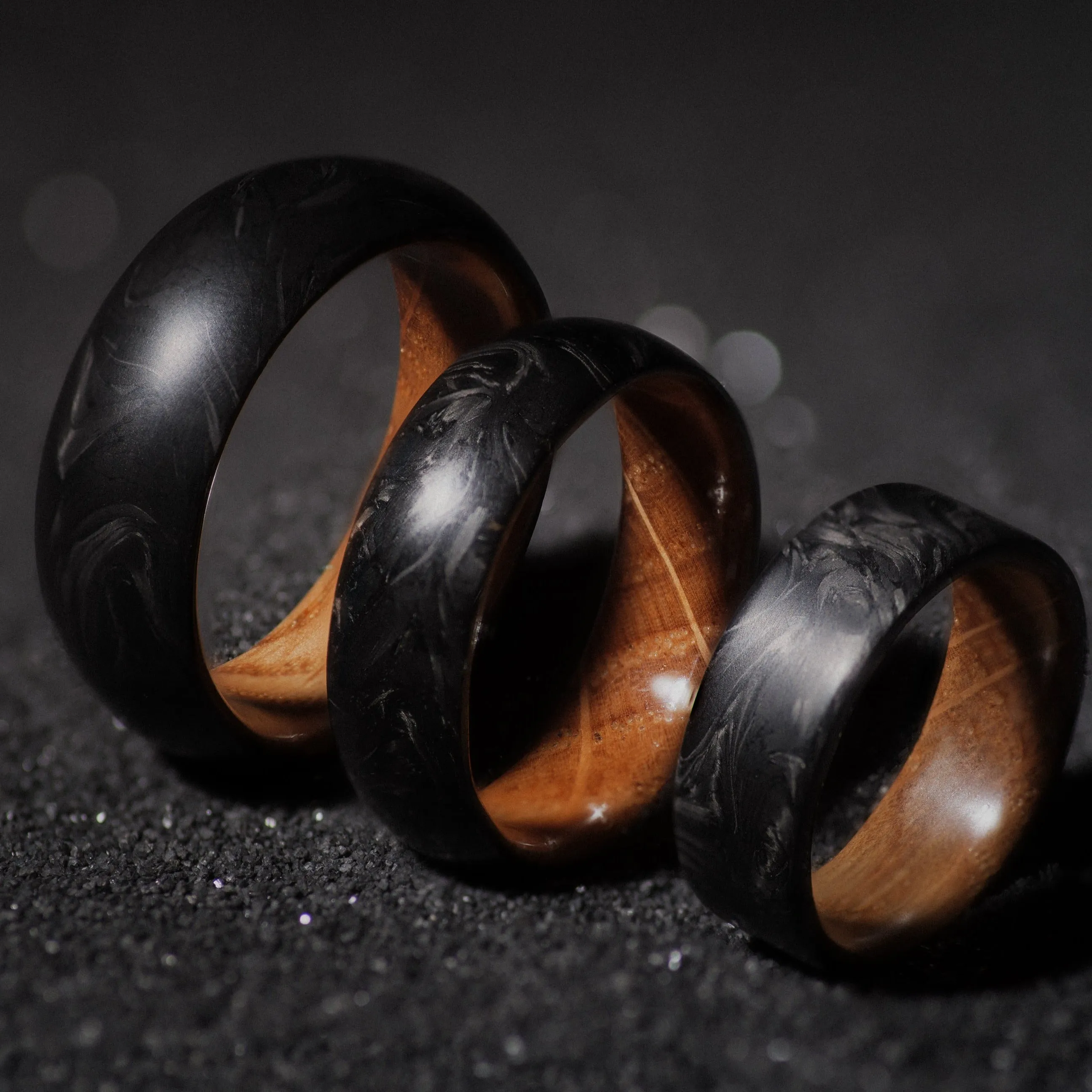 Upcycled Wine Barrel Oak and Forged Carbon Fiber Mens Wedding Band