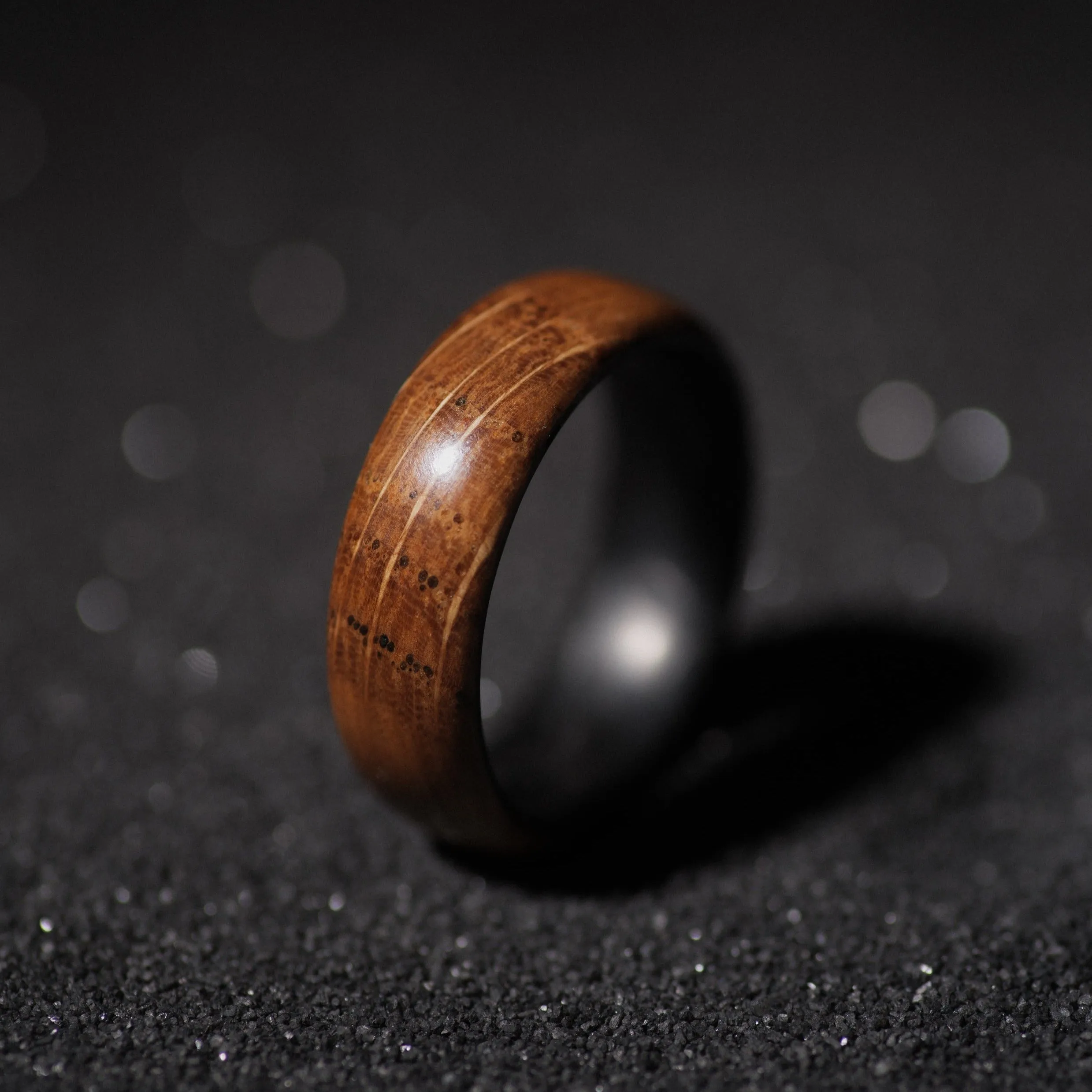 Upcycled Wine Barrel Oak and Forged Carbon Fiber Mens Wedding Band