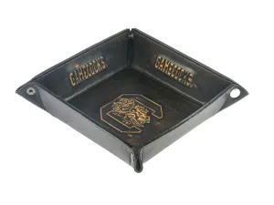 USC Gamecocks Men's Collegiate Valet Tray, Catch-all, Desk Organizer, Nightstand Tray. Brown Burnished Full Grain Leather Finish.