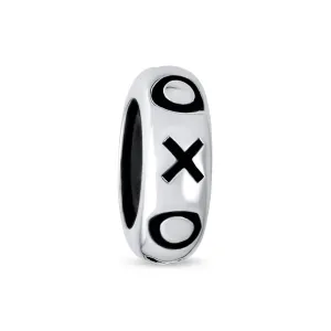 Valentine XO Clasp Spacer Charm Bead Black Rubber Oxidized Silver for Bracelets