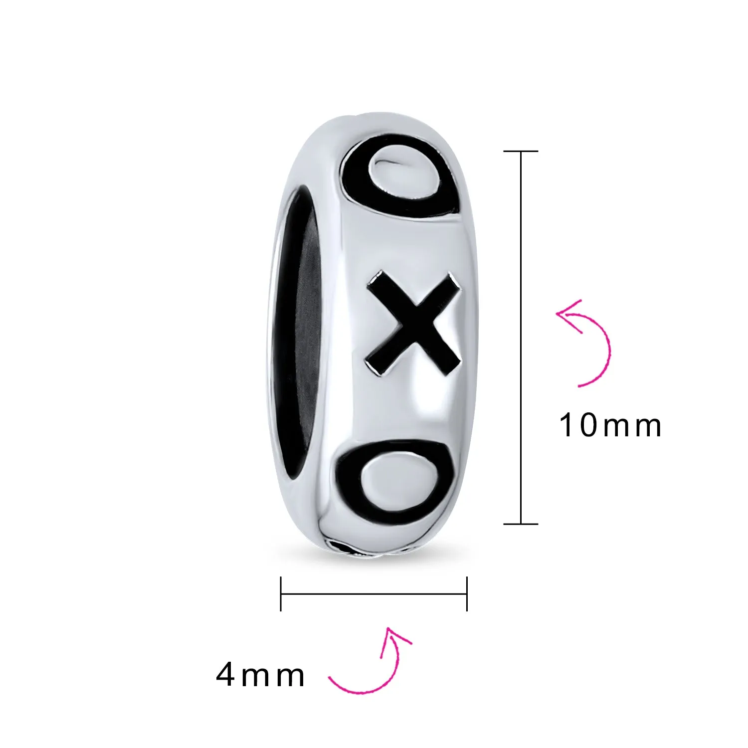 Valentine XO Clasp Spacer Charm Bead Black Rubber Oxidized Silver for Bracelets