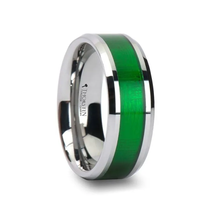 VERMONT Tungsten Wedding Band with Emerald Green Carbon Fiber Inlay - 6mm & 8mm