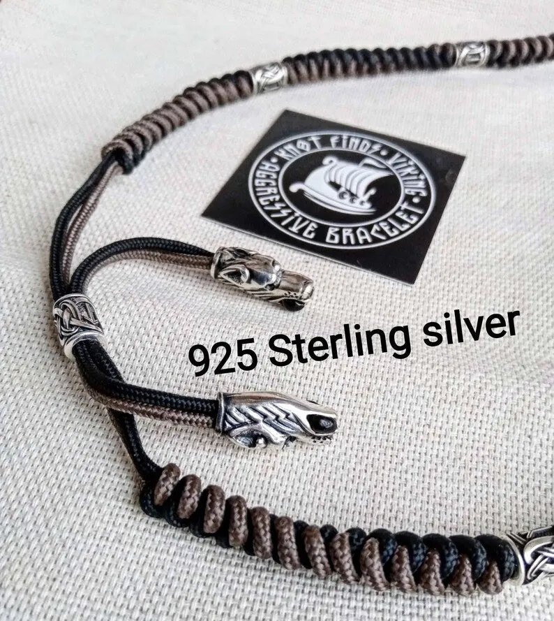 Viking necklace, 925 Sterling silver. Paracord necklace with beads. Mjolnir necklace. Celtic knot.