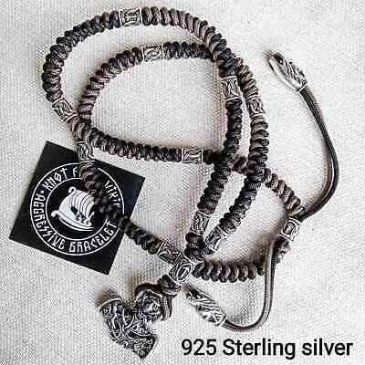 Viking necklace, 925 Sterling silver. Paracord necklace with beads. Mjolnir necklace. Celtic knot.