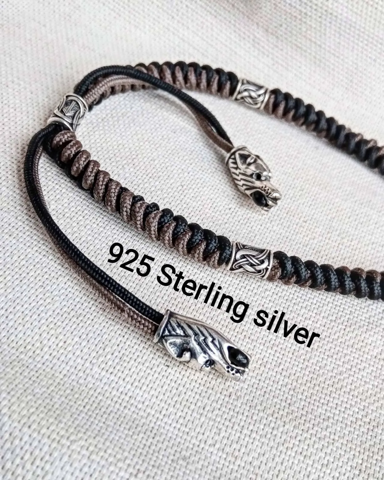 Viking necklace, 925 Sterling silver. Paracord necklace with beads. Mjolnir necklace. Celtic knot.