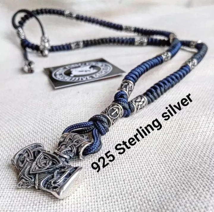 Viking necklace. Scandinavian 925 Sterling silver jewelry. Brutal mens accessories