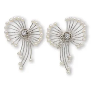 Vintage 14K Gold Diamond Akoya Seed Pearl Earrings Circa 1950