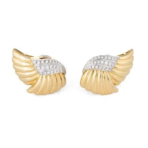 Vintage 80s Diamond Earrings Clip Cocktail 18k Yellow Gold Estate Jewelry Large