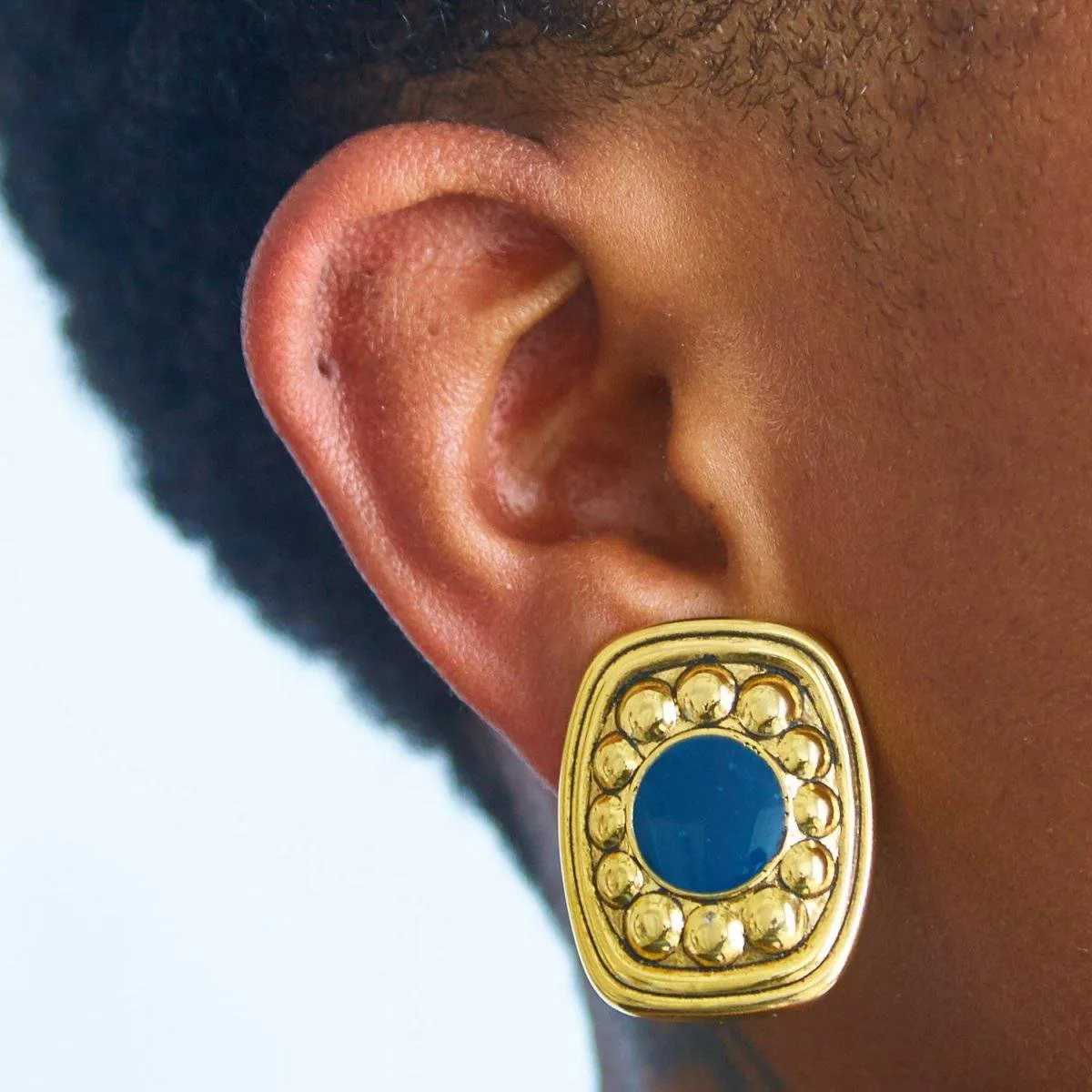 Vintage Black and Gold Rectangle Medallion Earrings