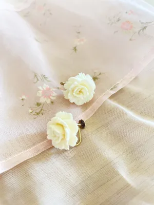 Vintage Cream Coloured Rose Clip On Earrings