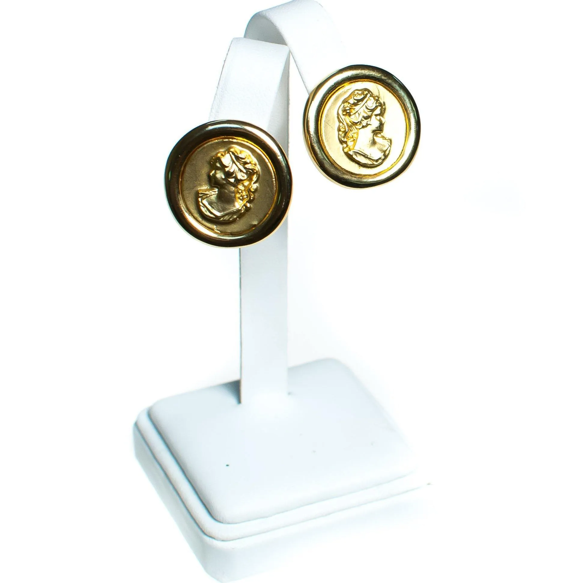 Vintage Gold Coin Earrings with Ladies Silhouette Earrings, Gold Tone, Clip-on