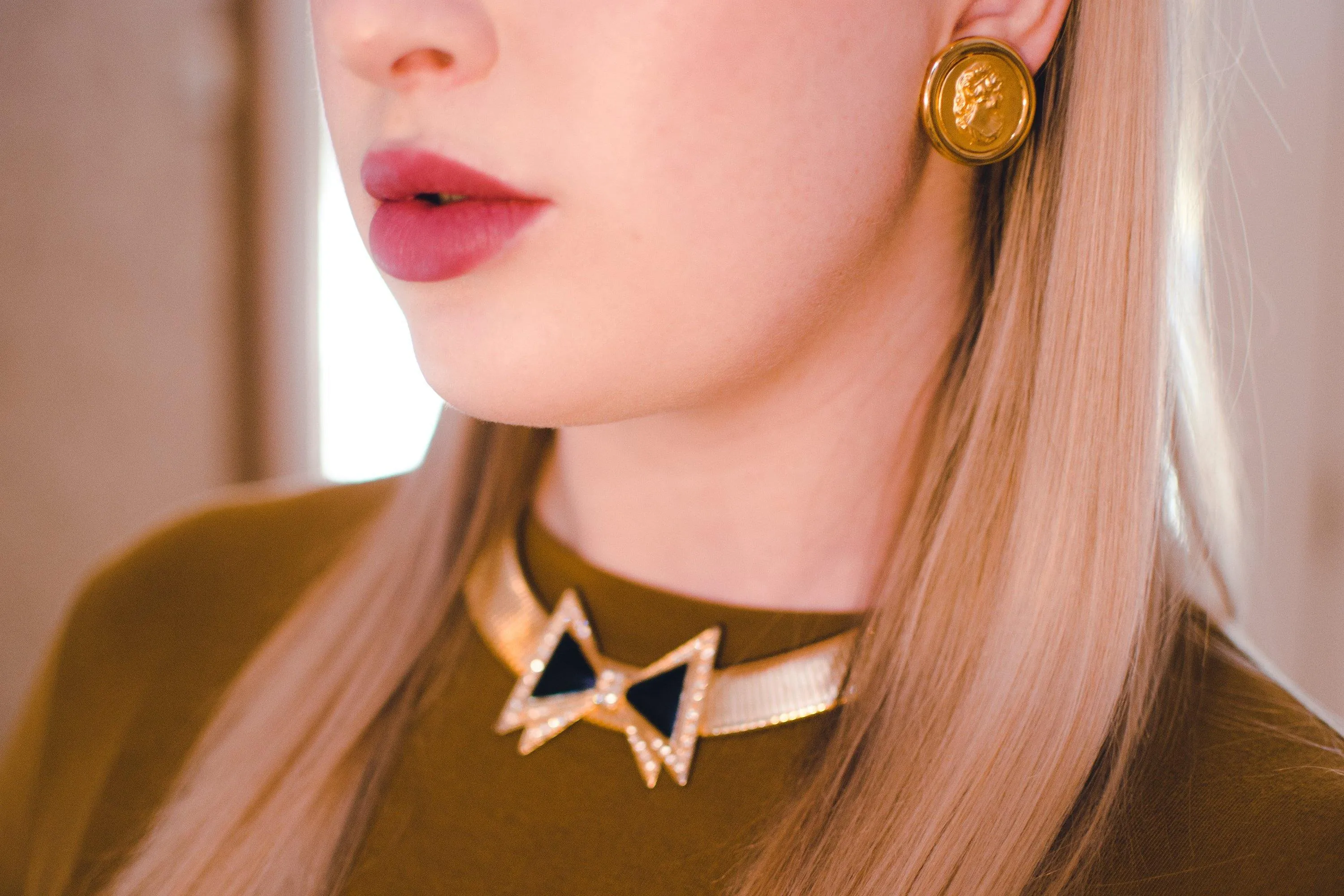 Vintage Gold Coin Earrings with Ladies Silhouette Earrings, Gold Tone, Clip-on