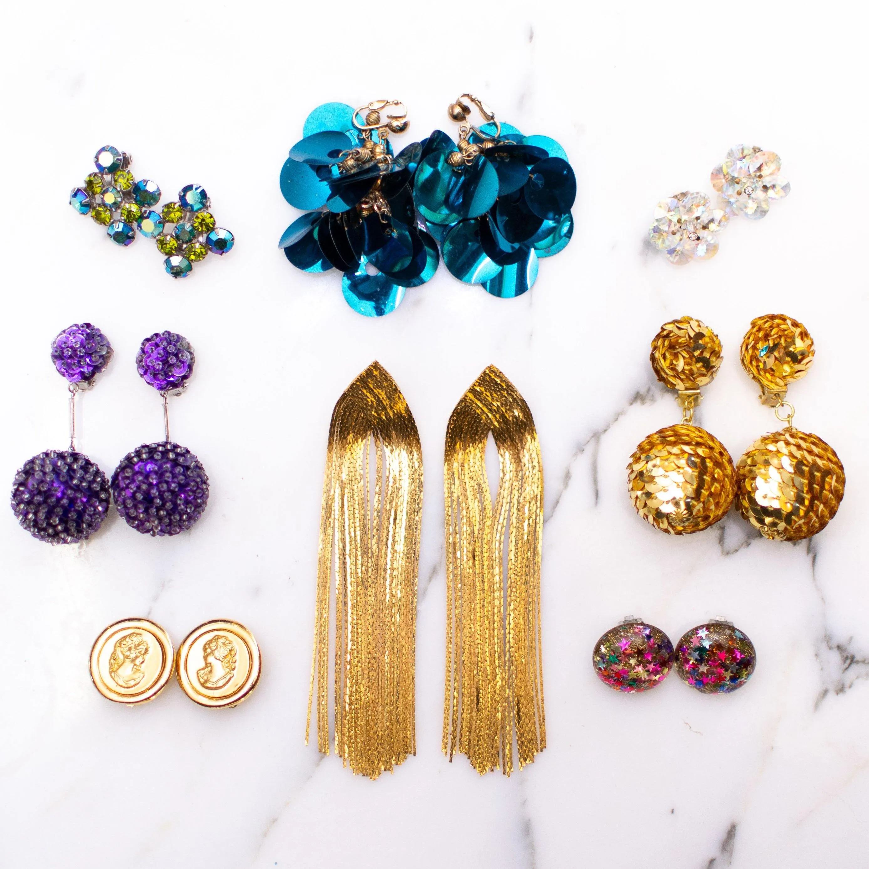 Vintage Gold Coin Earrings with Ladies Silhouette Earrings, Gold Tone, Clip-on