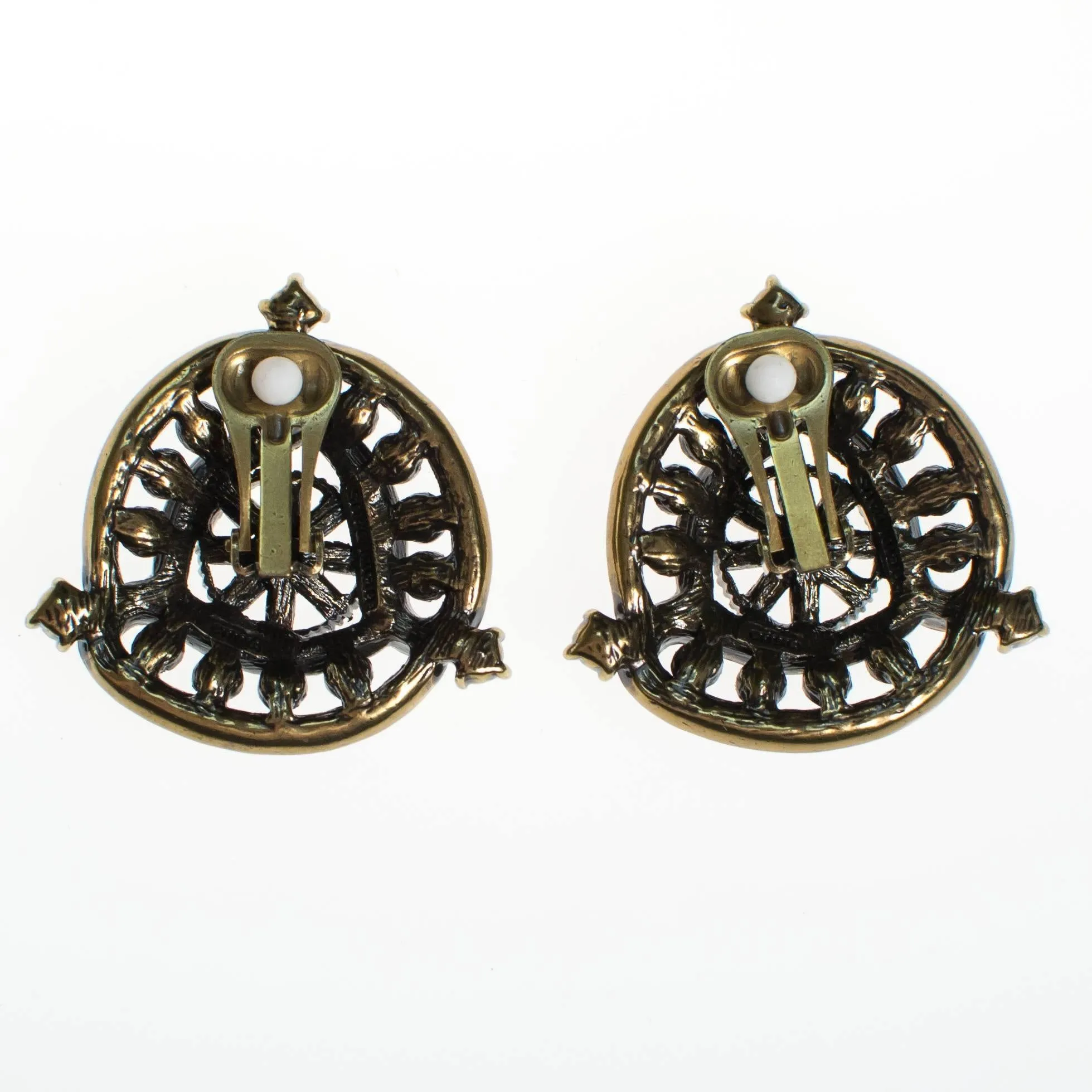 Vintage Heidi Daus Amethyst and Peridot Crystal Rhinestone Medallion Statement Earrings, Clip On
