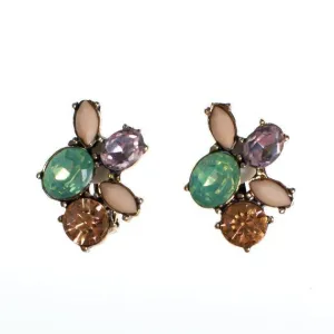 Vintage Mint, Peach, Pink, and Light Purple Rhinestone Cluster Statement Clip On Earrings